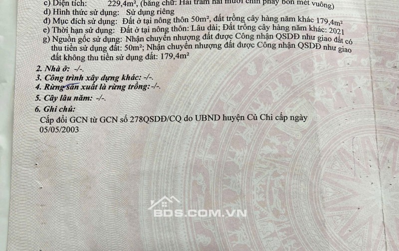 Bán đất nhà đường Nguyễn Thị Dưỡng, Tân Thạnh Đông, Củ Chi. 2,4 tỷ