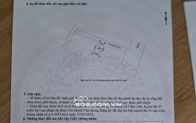 Chính chú cần tiền bán gấp lô đất nền 100m2 SĐCC full thổ cư suối hai - ba vì - hà nội . giá 1,15ty có thương lượng